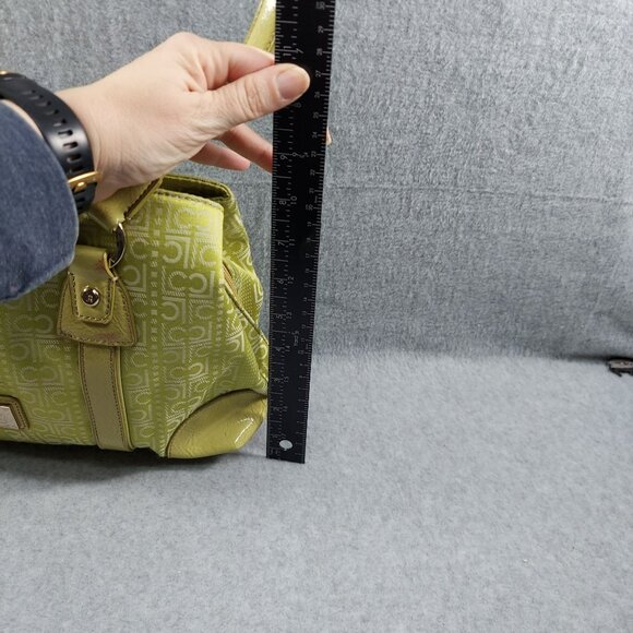 Liz Claiborne Green Logo Patterned Tote Bag With Double Handles - Picture 9 of 13